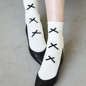021132431 Wool Mixed Front Cross Ribbon LC Socks