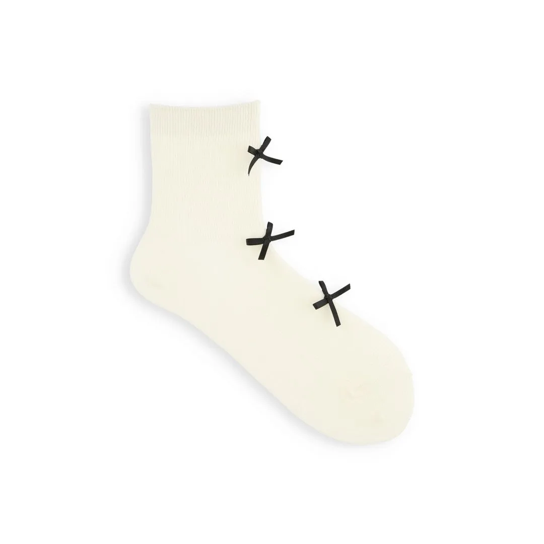 021132431 Wool Mixed Front Cross Ribbon LC Socks