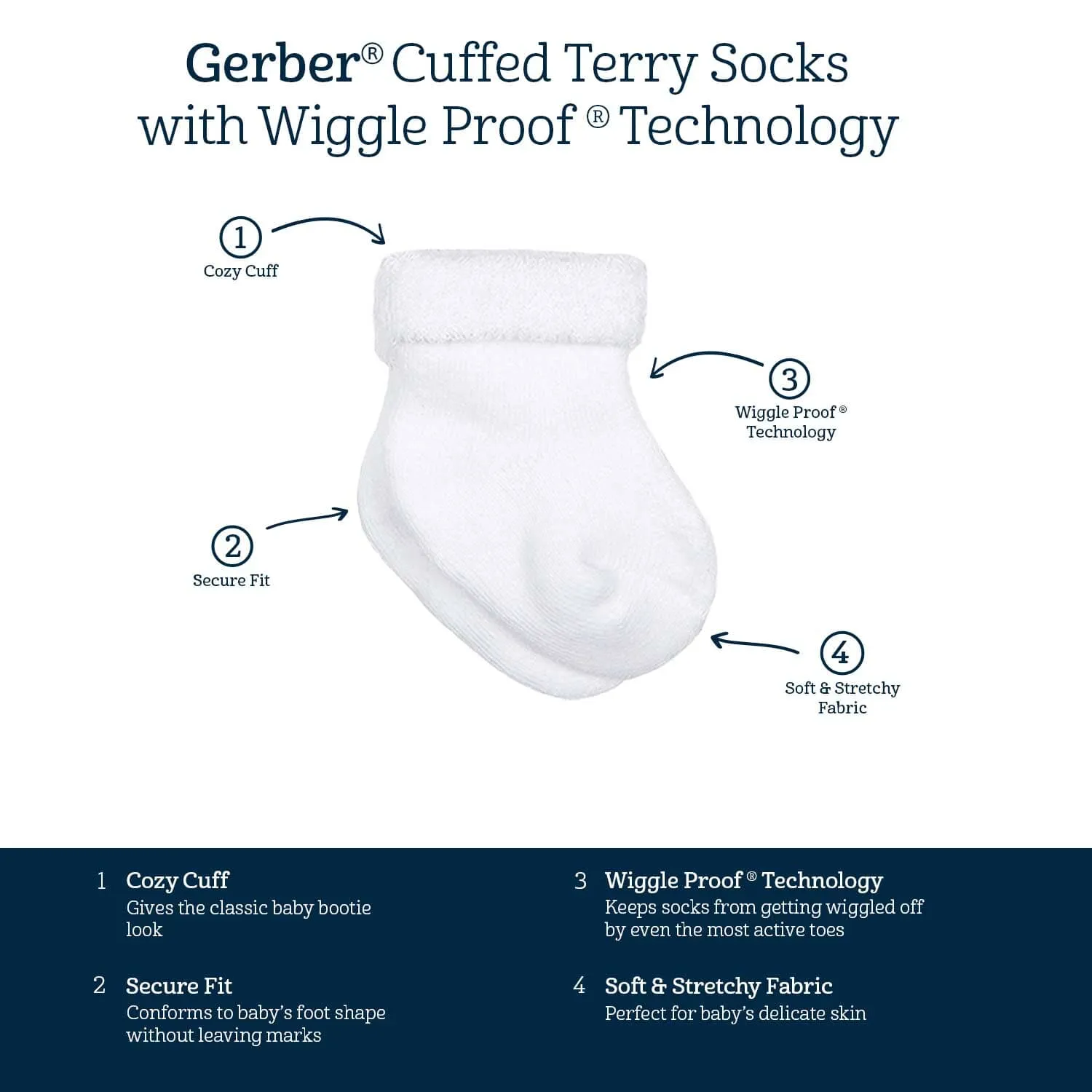 12-Pack Baby Girls Lavender Garden Terry Wiggle Proof® Socks