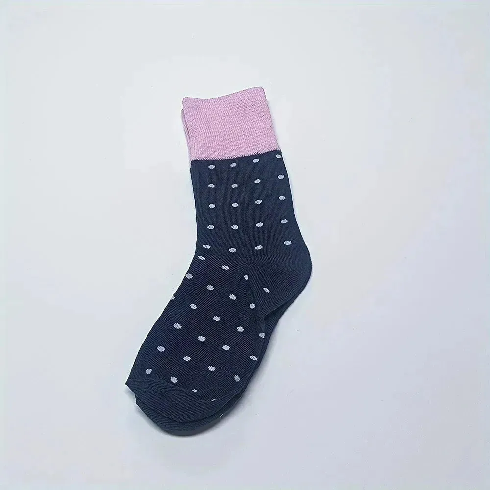 4 Pairs All-Season Knit Fabric Polyester Socks - Polka Dot, Elegant Mid-Length, Hand Wash Only