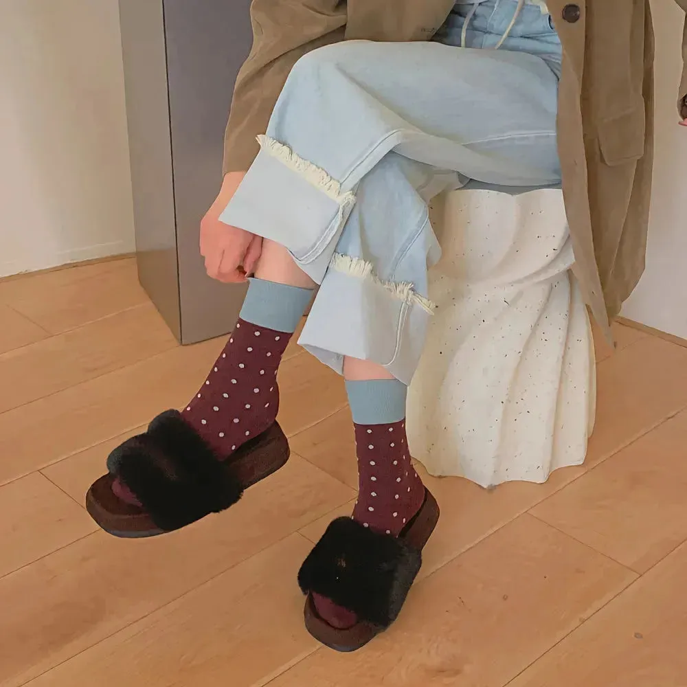 4 Pairs All-Season Knit Fabric Polyester Socks - Polka Dot, Elegant Mid-Length, Hand Wash Only