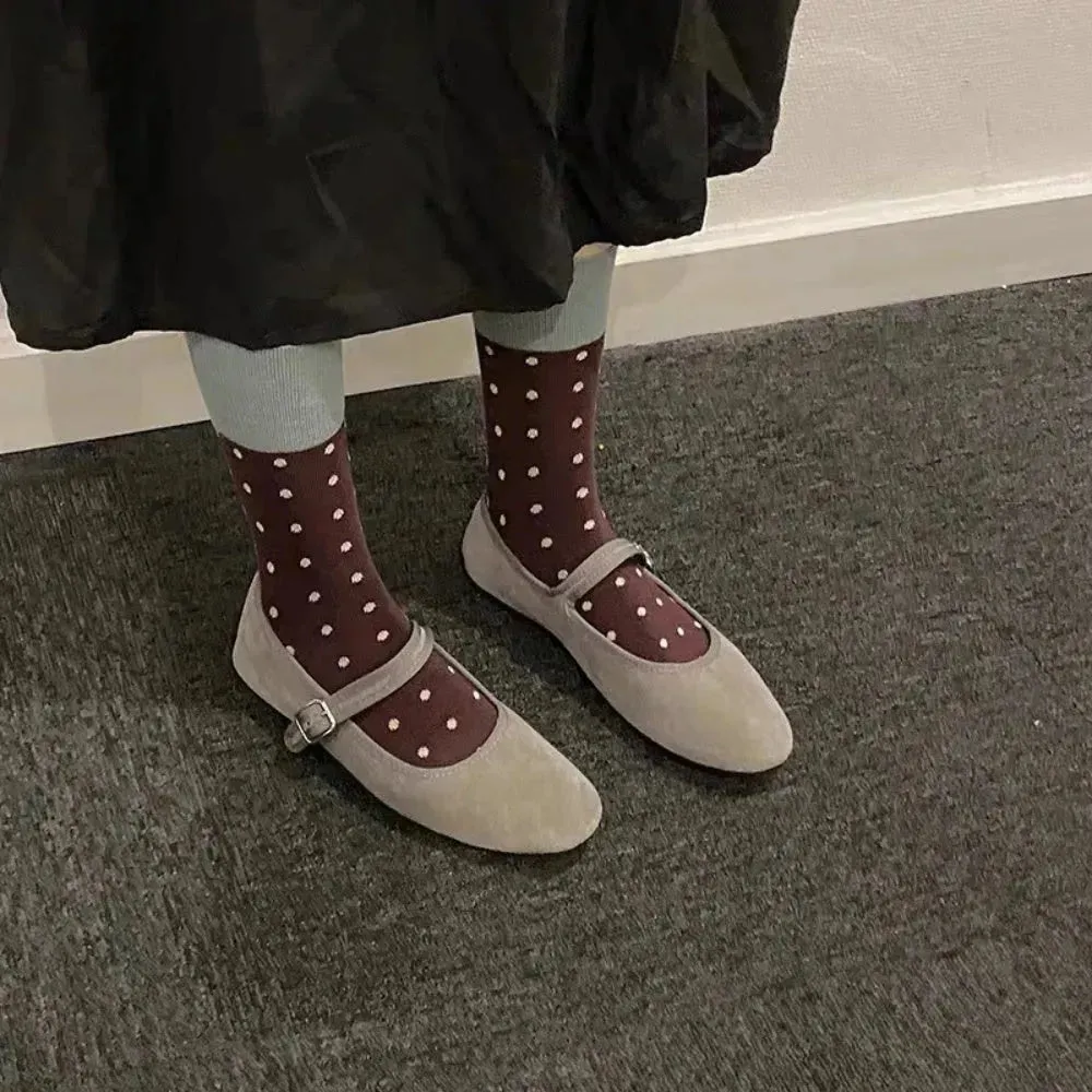 4 Pairs All-Season Knit Fabric Polyester Socks - Polka Dot, Elegant Mid-Length, Hand Wash Only