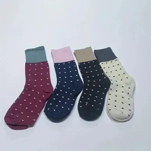 4 Pairs All-Season Knit Fabric Polyester Socks - Polka Dot, Elegant Mid-Length, Hand Wash Only