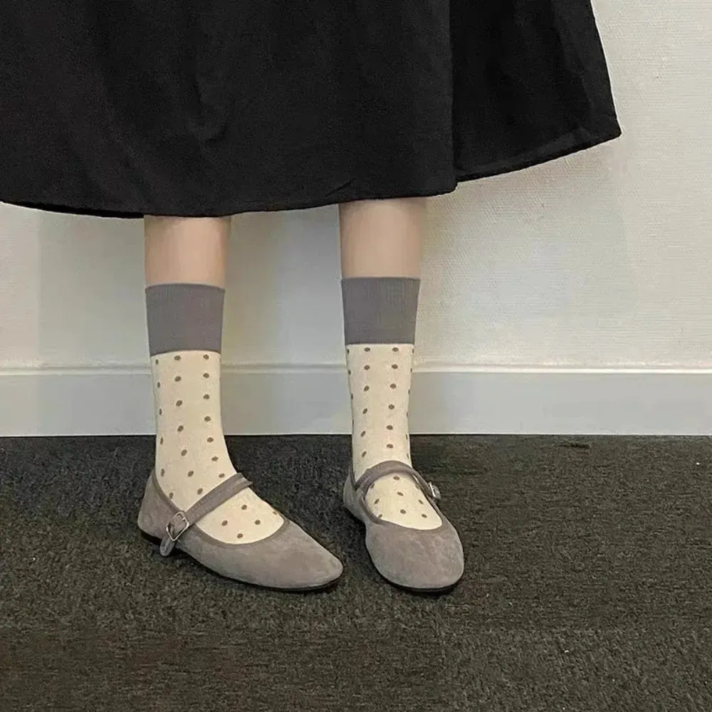 4 Pairs All-Season Knit Fabric Polyester Socks - Polka Dot, Elegant Mid-Length, Hand Wash Only