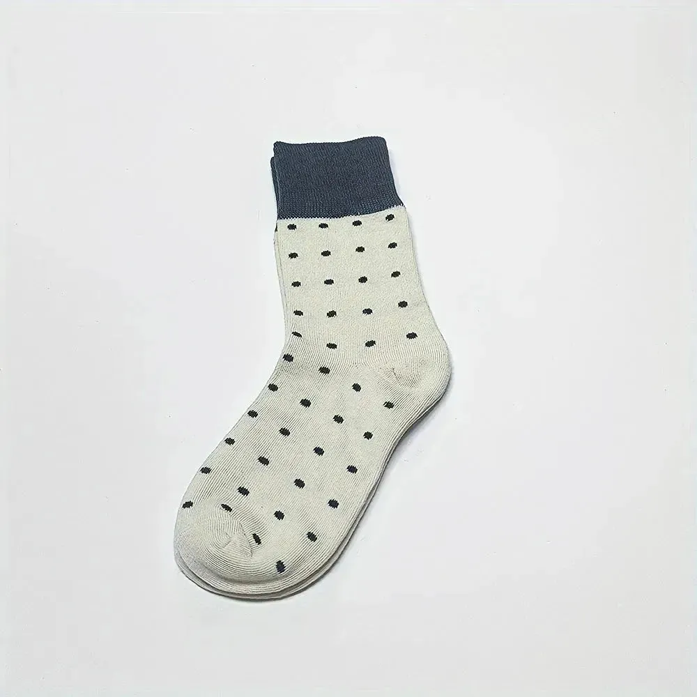 4 Pairs All-Season Knit Fabric Polyester Socks - Polka Dot, Elegant Mid-Length, Hand Wash Only