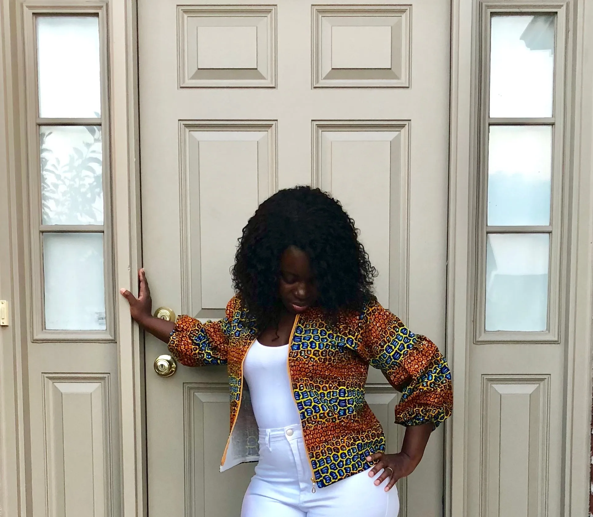 Ankara puffy sleeve light jacket (green)