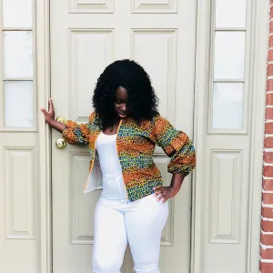 Ankara puffy sleeve light jacket (green)
