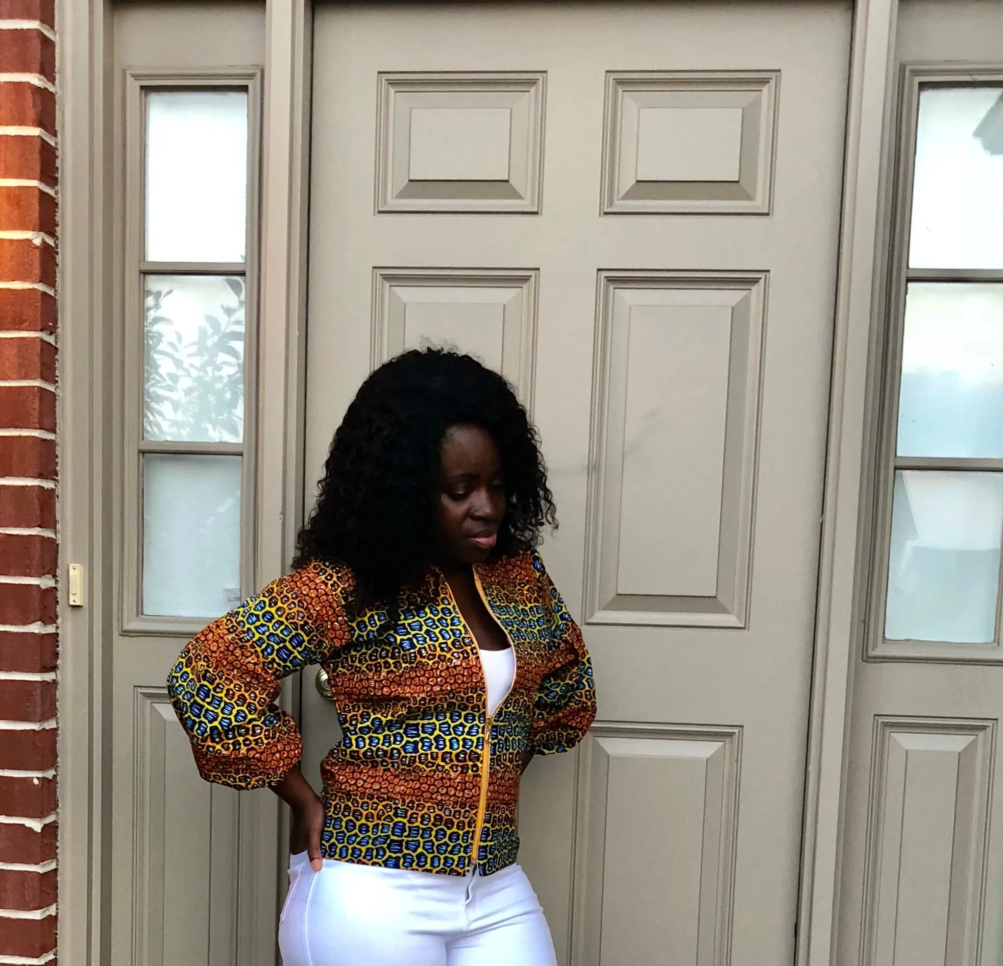 Ankara puffy sleeve light jacket (green)