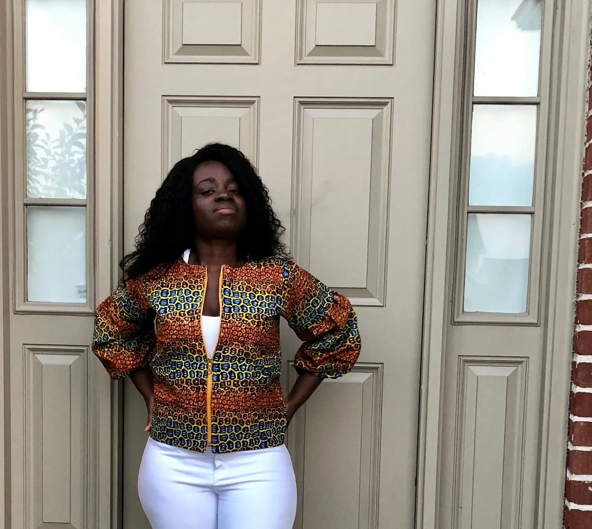 Ankara puffy sleeve light jacket (green)
