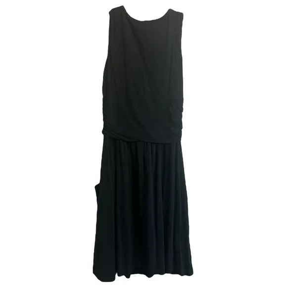 Athleta Jura Sleeveless Ruched Waist Pockets Black Dress Size Medium