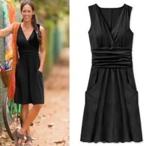 Athleta Jura Sleeveless Ruched Waist Pockets Black Dress Size Medium
