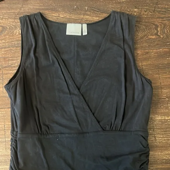 Athleta Jura Sleeveless Ruched Waist Pockets Black Dress Size Medium