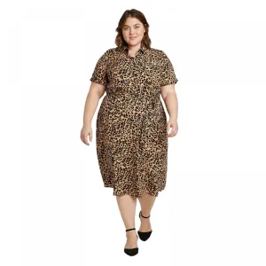 Ava & Viv Women's Plus Size Animal Print Short Sleeve Collared Shirt Dress