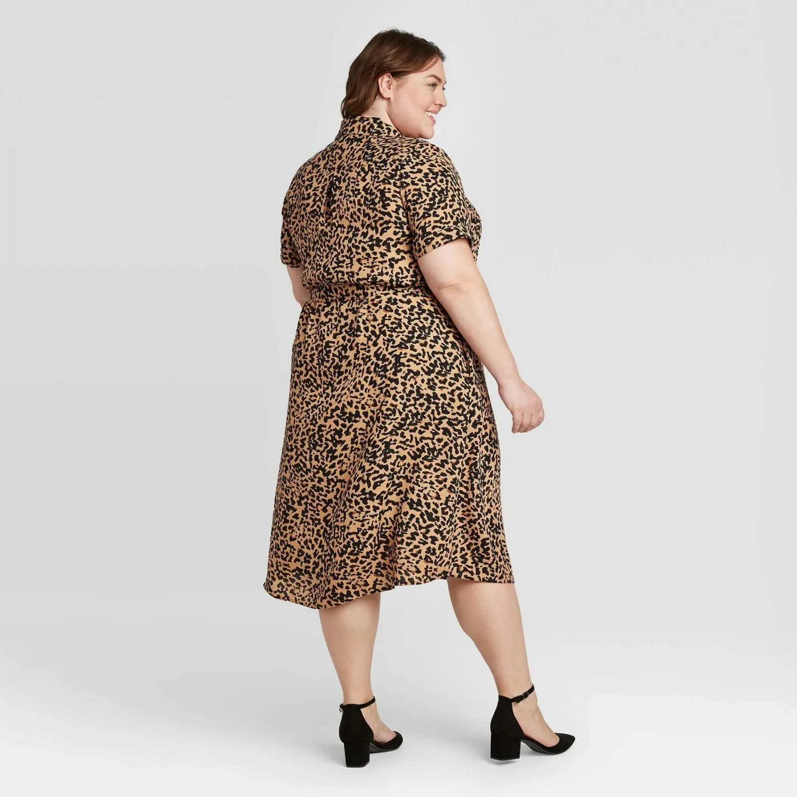 Ava & Viv Women's Plus Size Animal Print Short Sleeve Collared Shirt Dress