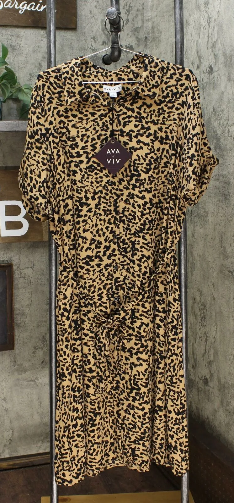 Ava & Viv Women's Plus Size Animal Print Short Sleeve Collared Shirt Dress