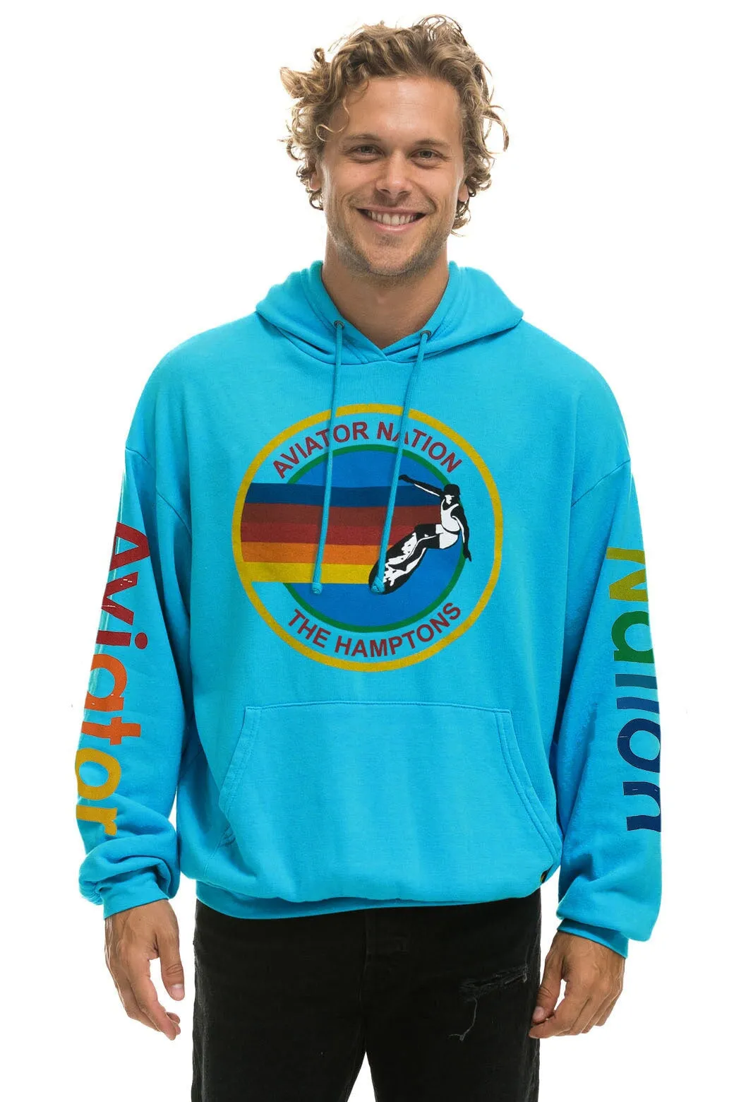 AVIATOR NATION HAMPTONS RELAXED PULLOVER HOODIE - NEON BLUE