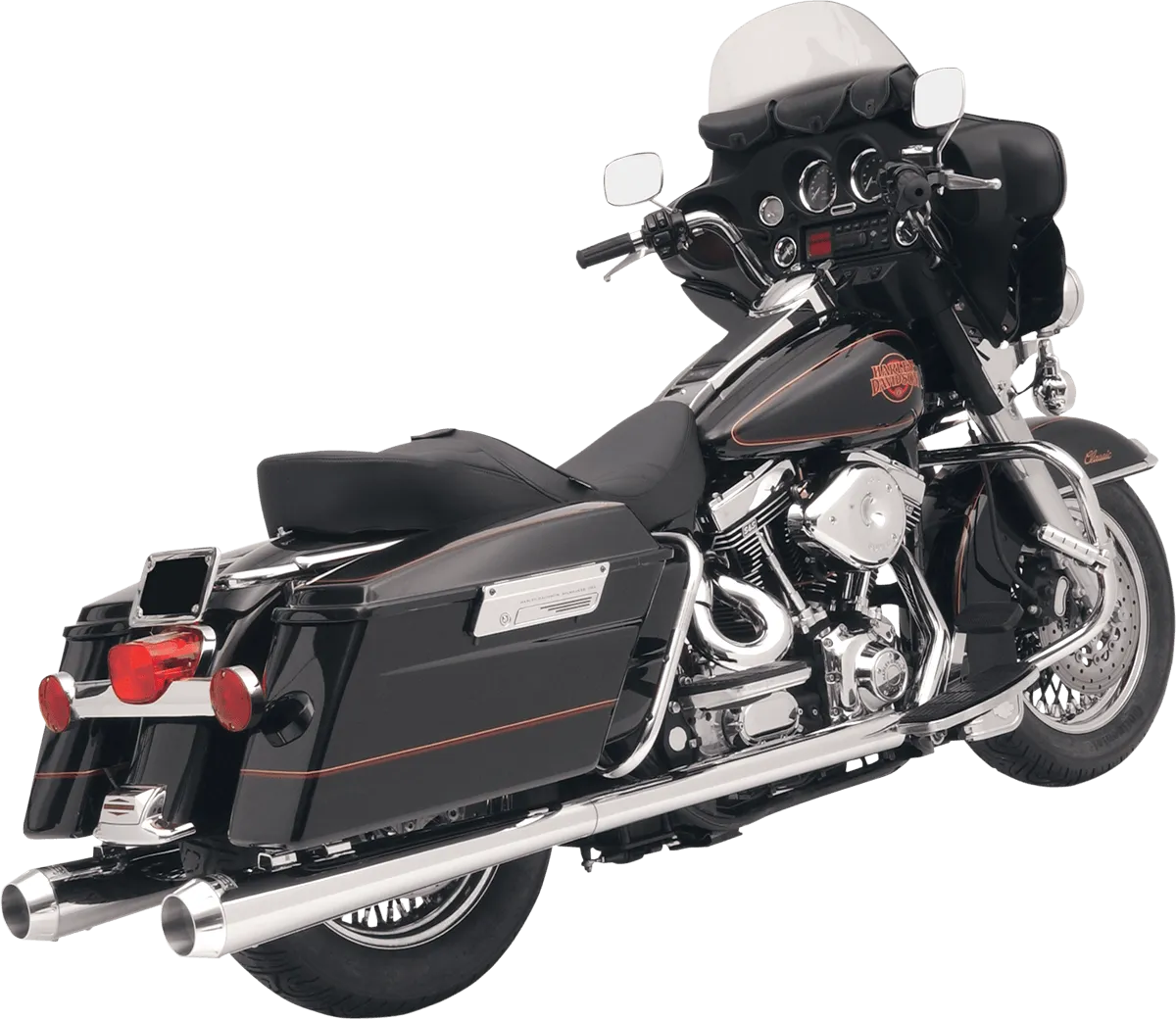 Bassani Manufacturing FLH-517LRB 4in. Slip-On Megaphone Mufflers with 2 1/2in. Performance Baffles - Black with Fluted Black End Caps