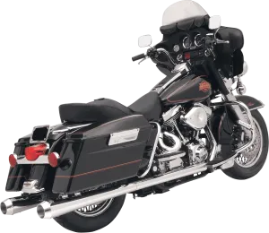 Bassani Manufacturing FLH-517LRB 4in. Slip-On Megaphone Mufflers with 2 1/2in. Performance Baffles - Black with Fluted Black End Caps