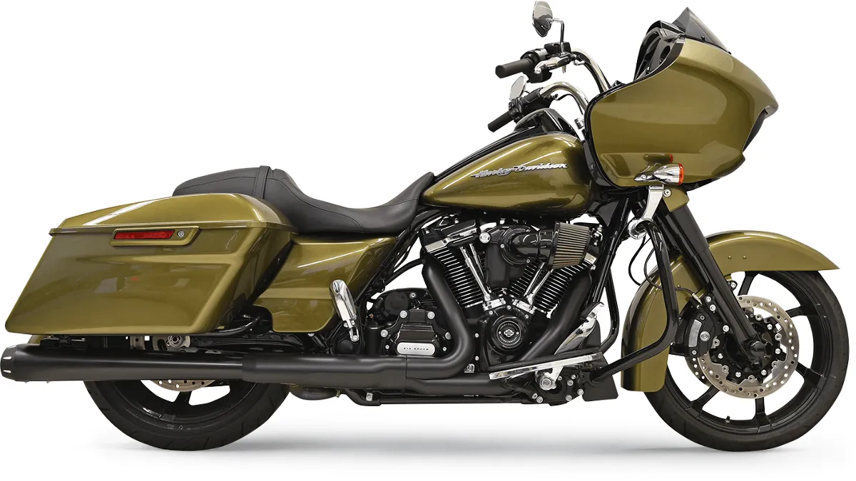 Bassani Manufacturing FLH-517LRB 4in. Slip-On Megaphone Mufflers with 2 1/2in. Performance Baffles - Black with Fluted Black End Caps