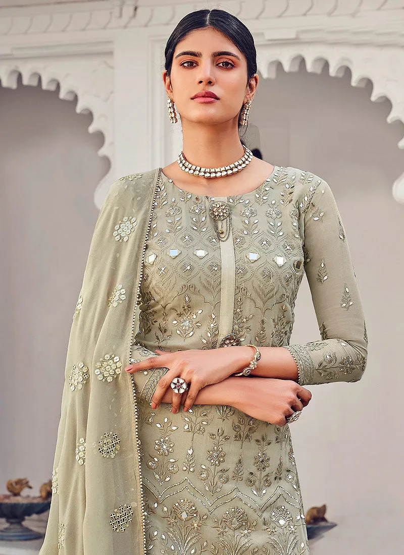 Beige Golden Multi Embroidered Indian Gharara Suit