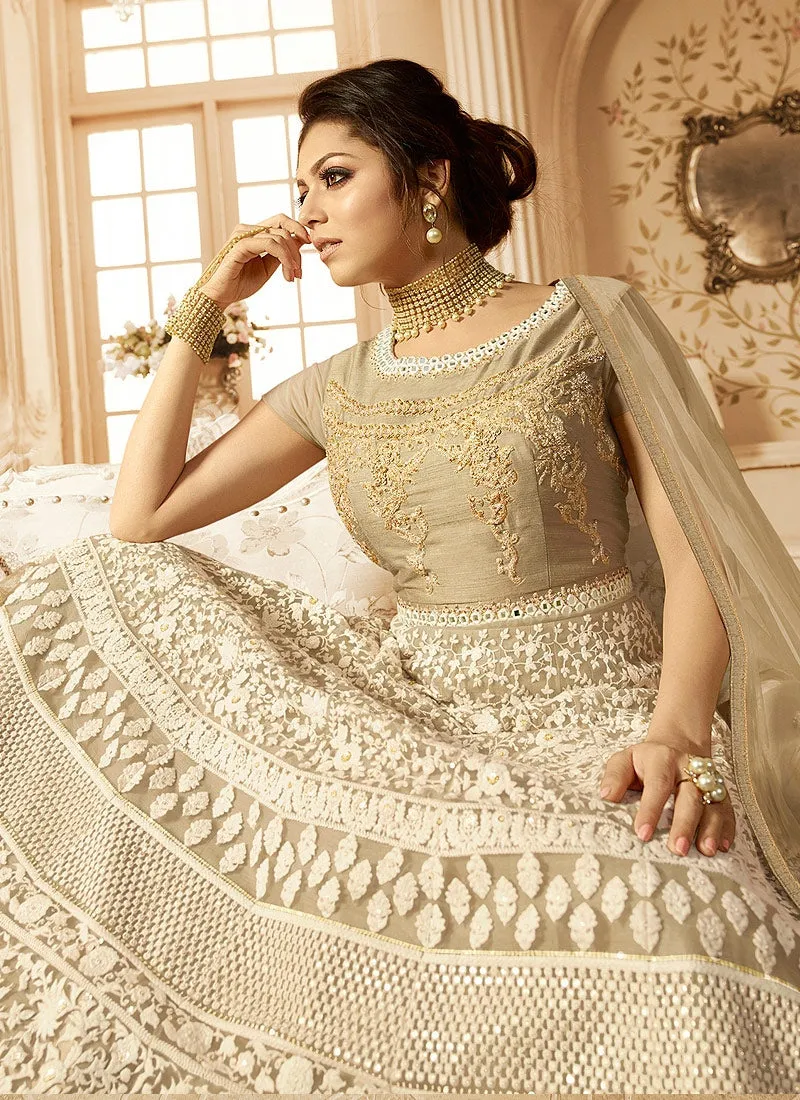 Beige With Kashmiri Detail Embroidered Anarkali Suit
