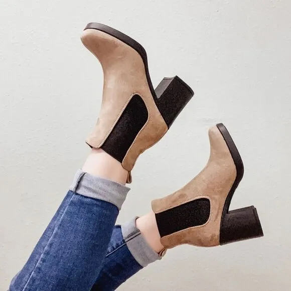 BEIGE FAUX SUEDE BOOTIE