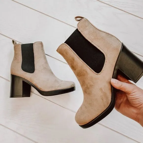 BEIGE FAUX SUEDE BOOTIE
