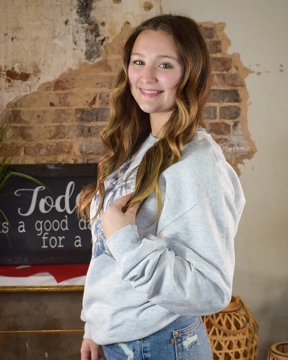 BIG ON BOWS SWEATSHIRT - BLUE WILLOW