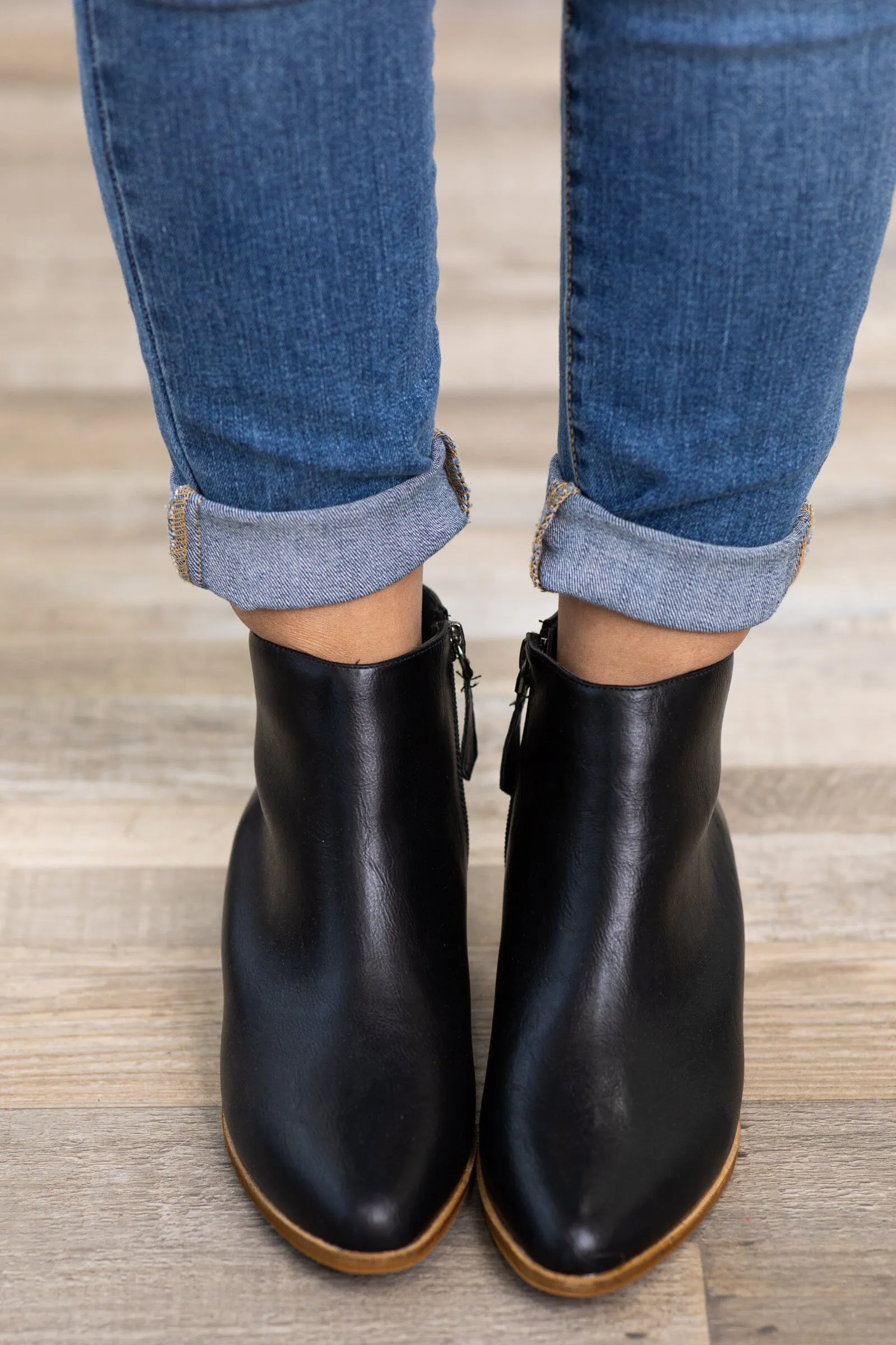 Black Ankle Bootie With Pull Tab