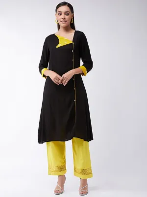 Black Kurta With Elegant Yellow Collar