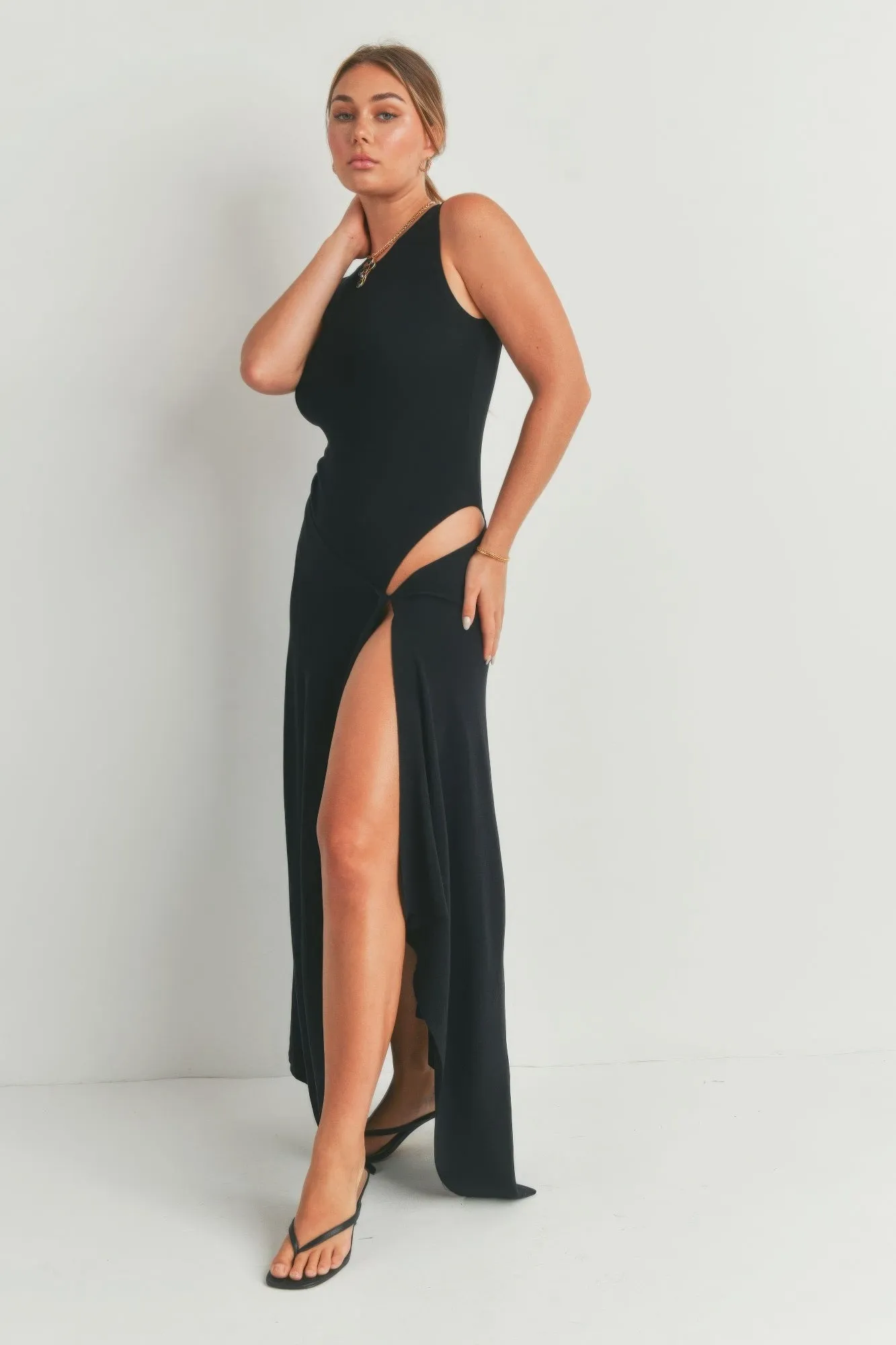 Black Sleeveless Maxi Dress With Slit