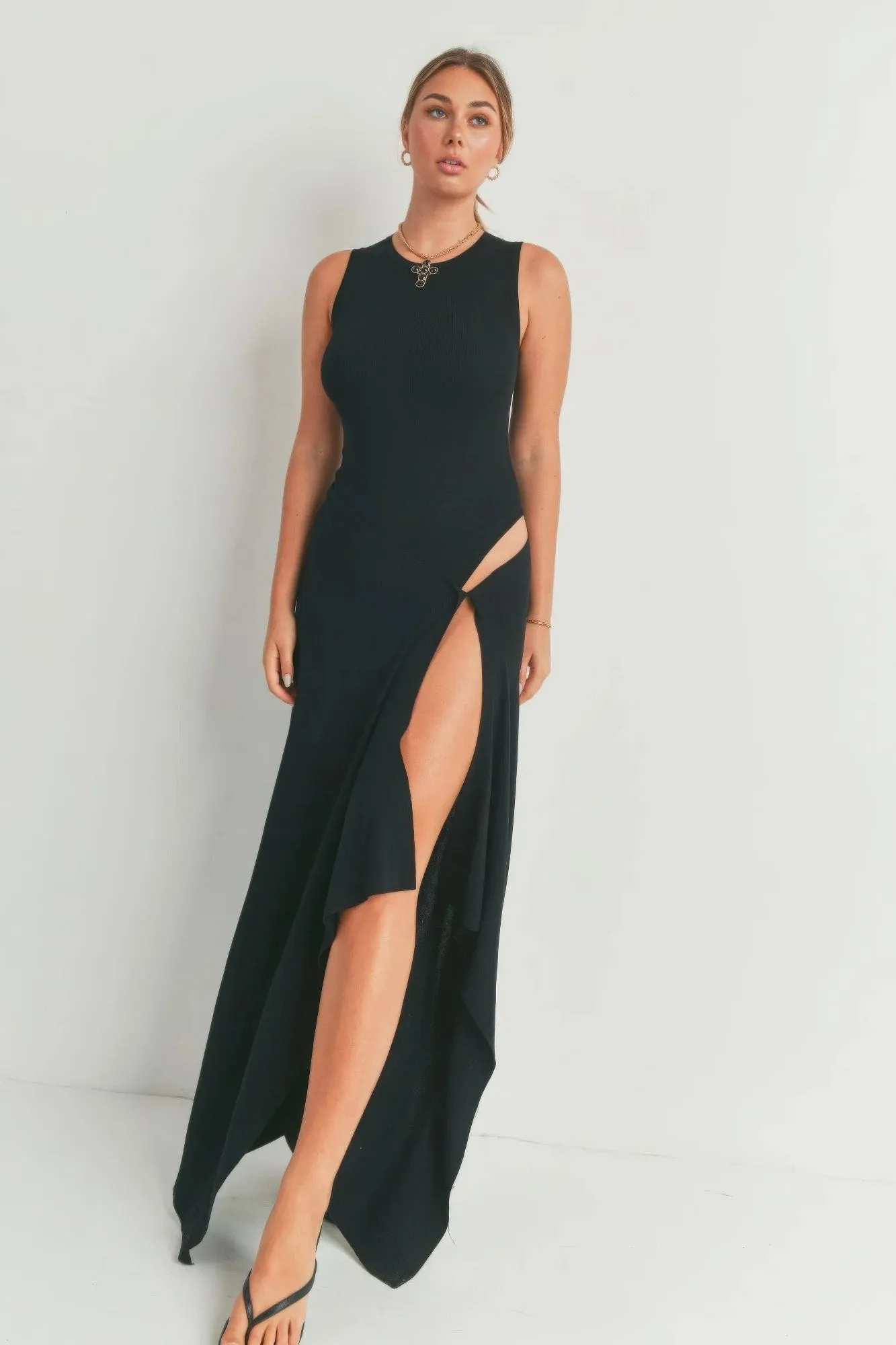 Black Sleeveless Maxi Dress With Slit