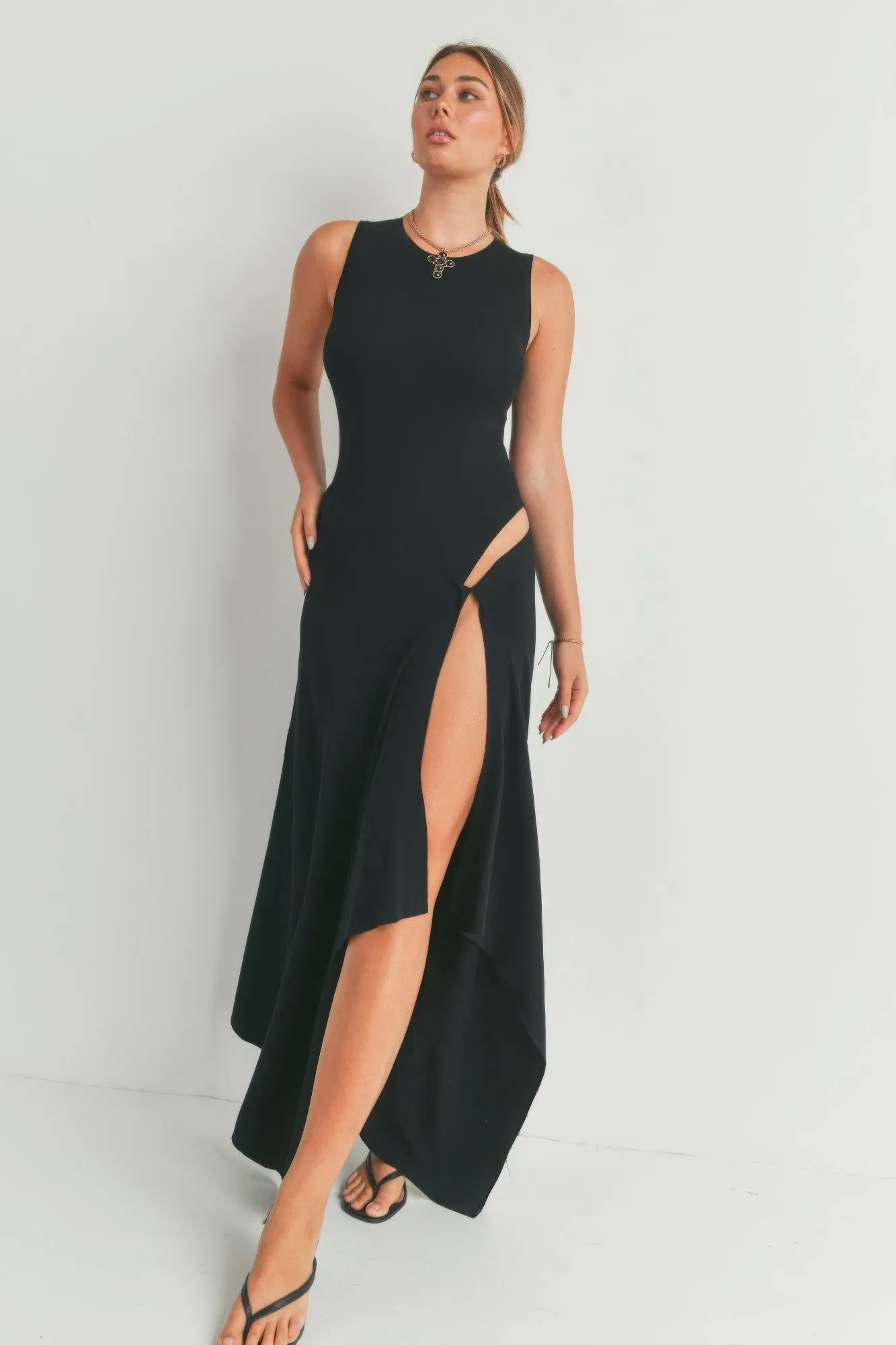 Black Sleeveless Maxi Dress With Slit
