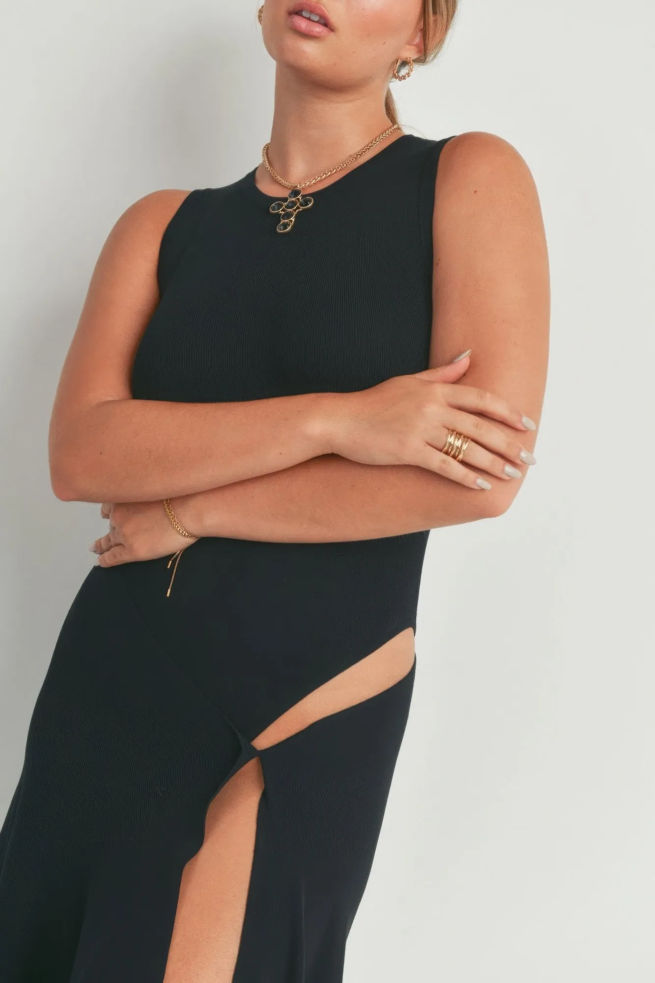 Black Sleeveless Maxi Dress With Slit