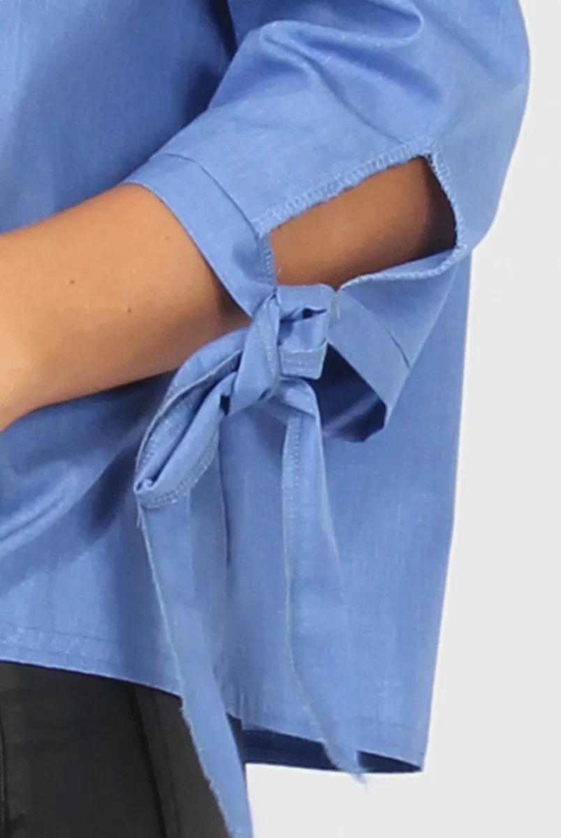 Blue Bardot Tie Cuff Top - Macy