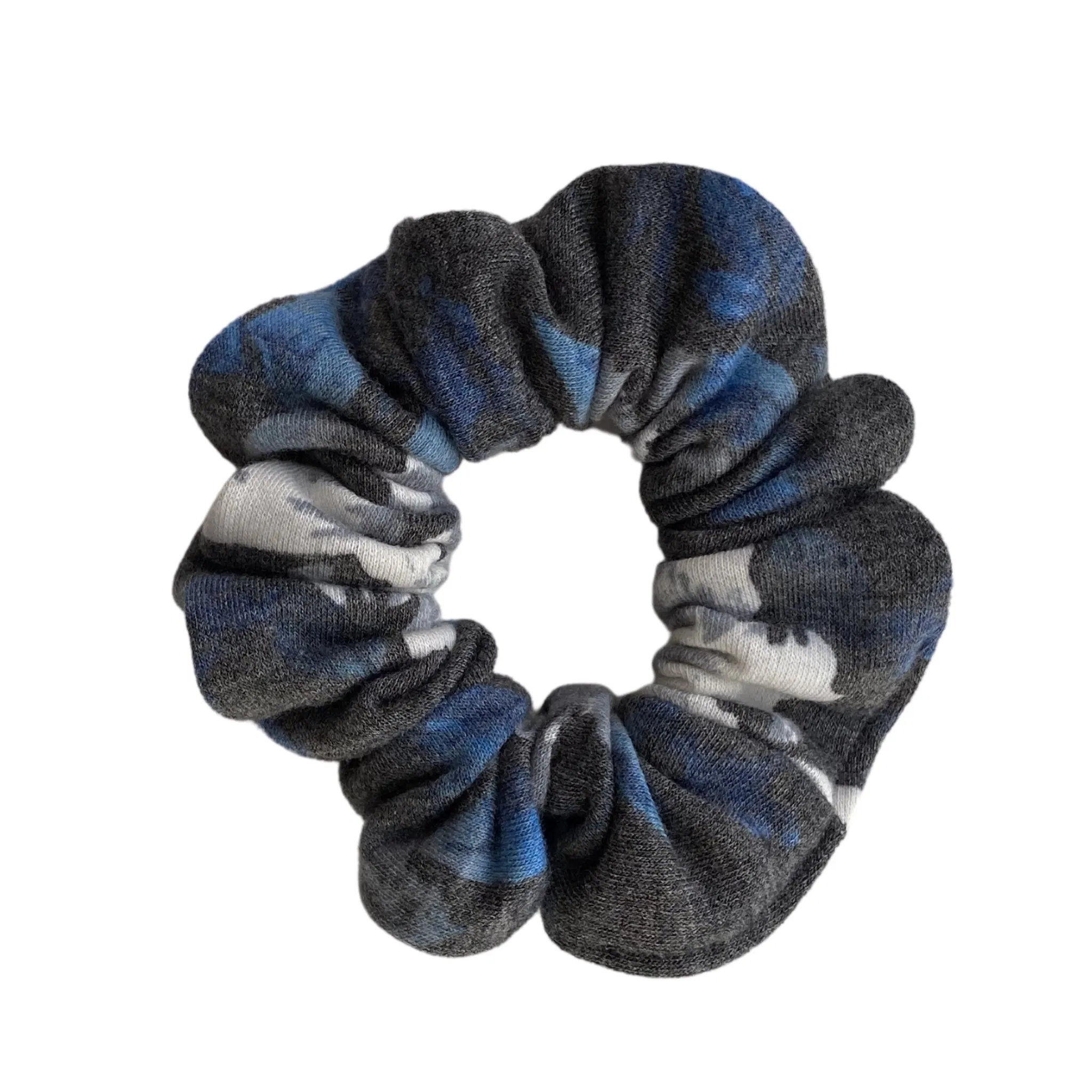 Blue Floral on Soft Black Scrunchie