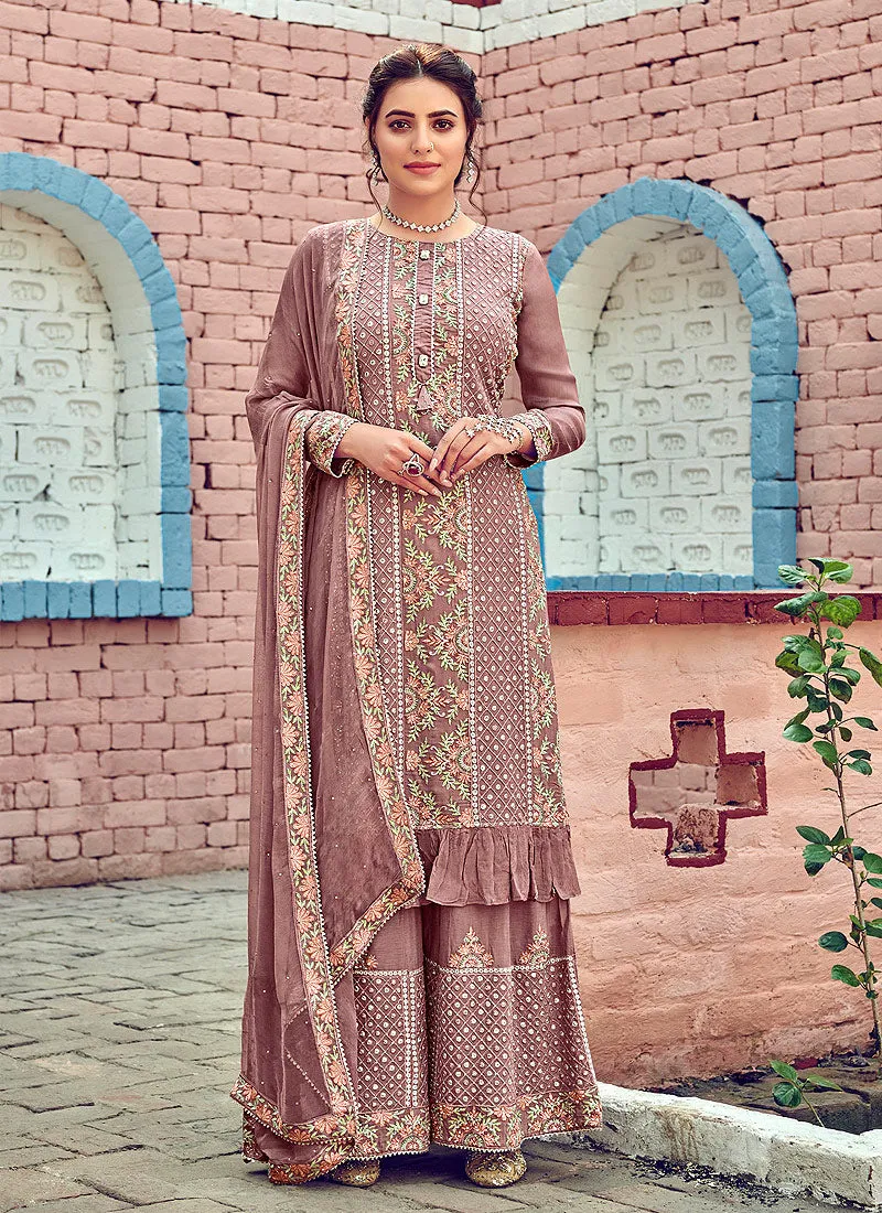 Blush Pink Embroidered Gharara Suit