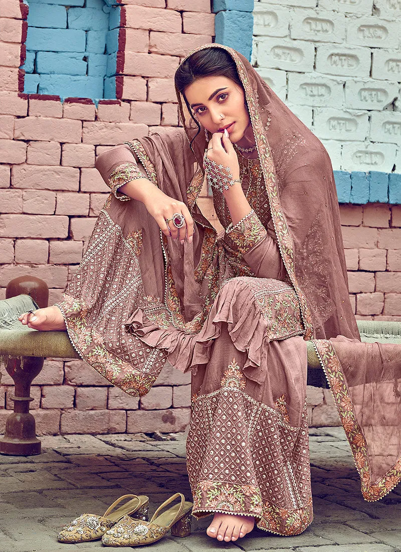 Blush Pink Embroidered Gharara Suit
