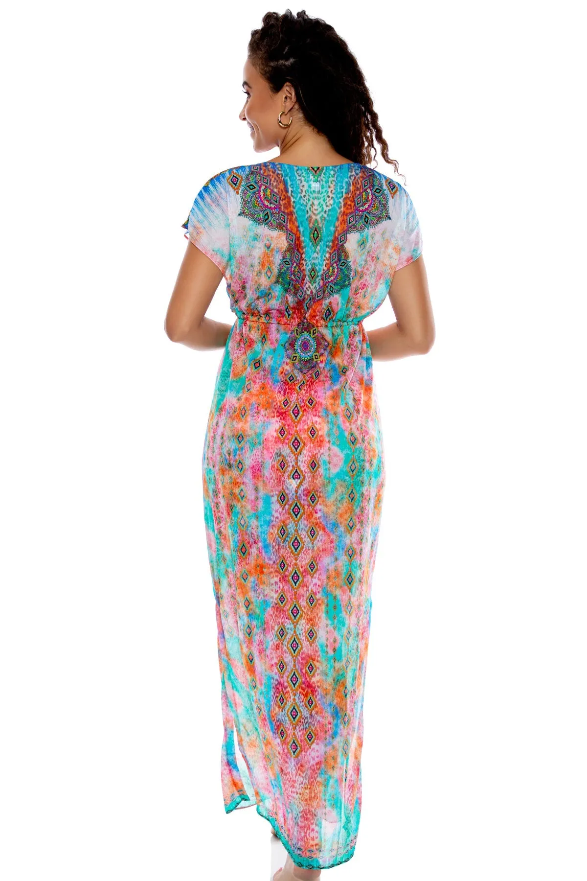 BOHO CHIC - Cap Sleeve Long Caftan • Multicolor
