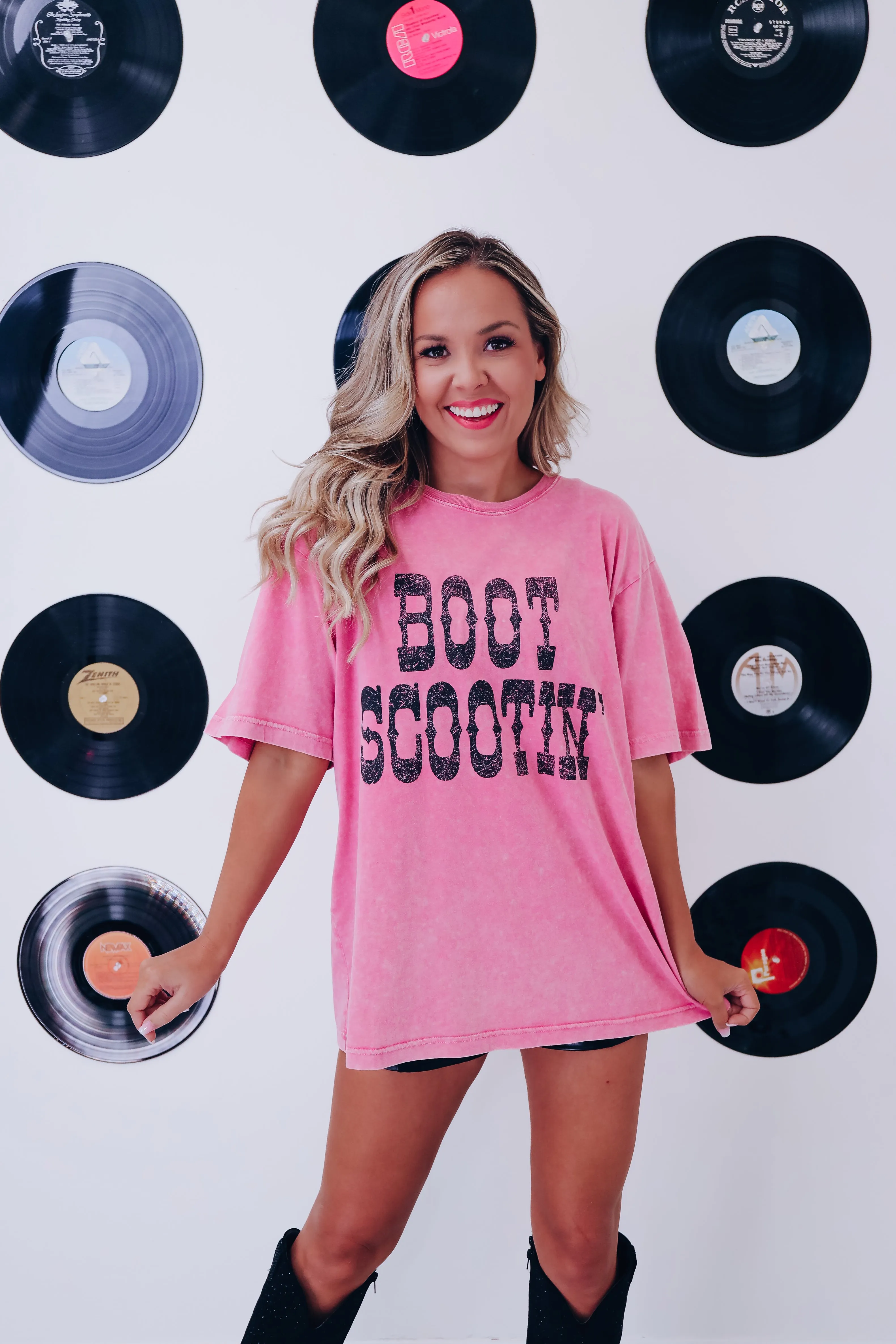 Boot Scootin' Mineral Wash Graphic Tee - Pink