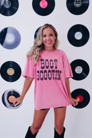 Boot Scootin' Mineral Wash Graphic Tee - Pink