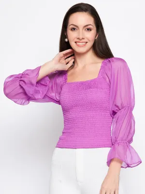 Camla Barcelona Mauve Mutton Sleeve Smocked Top