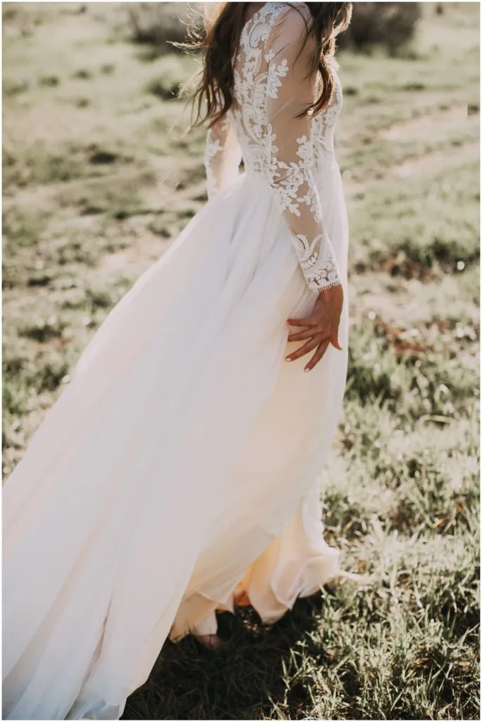 Chic A Line Scoop Floor Length Long Sleeve Floor-length Chiffon Bridal Gown Wedding Dresses OHD134