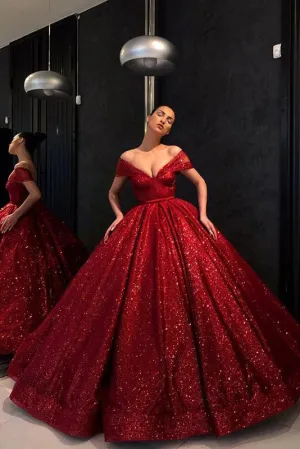 Chic Ball Gown Prom Dress Vintage Cheap Off The Shoulder Sleeveless Long Prom Dress OHC452