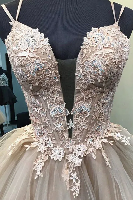 Chic Sleeveless Spaghetti Straps Homecoming Dress with Appliques OHM058