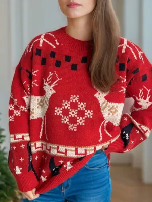 Christmas Element Sweater In Deep Red