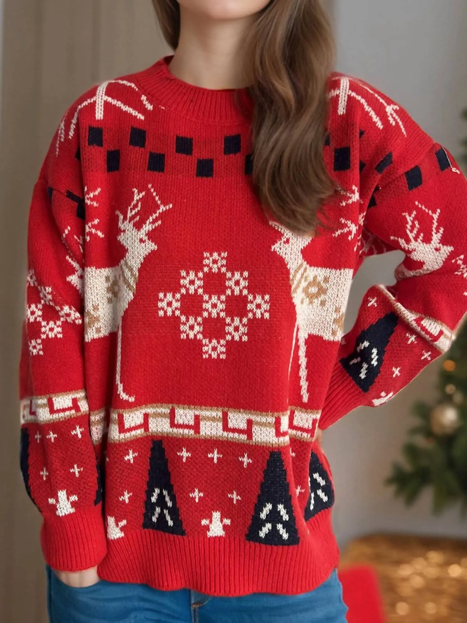 Christmas Element Sweater In Deep Red
