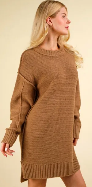 Chunky Round Neck Oversized Sweater Mini Dress