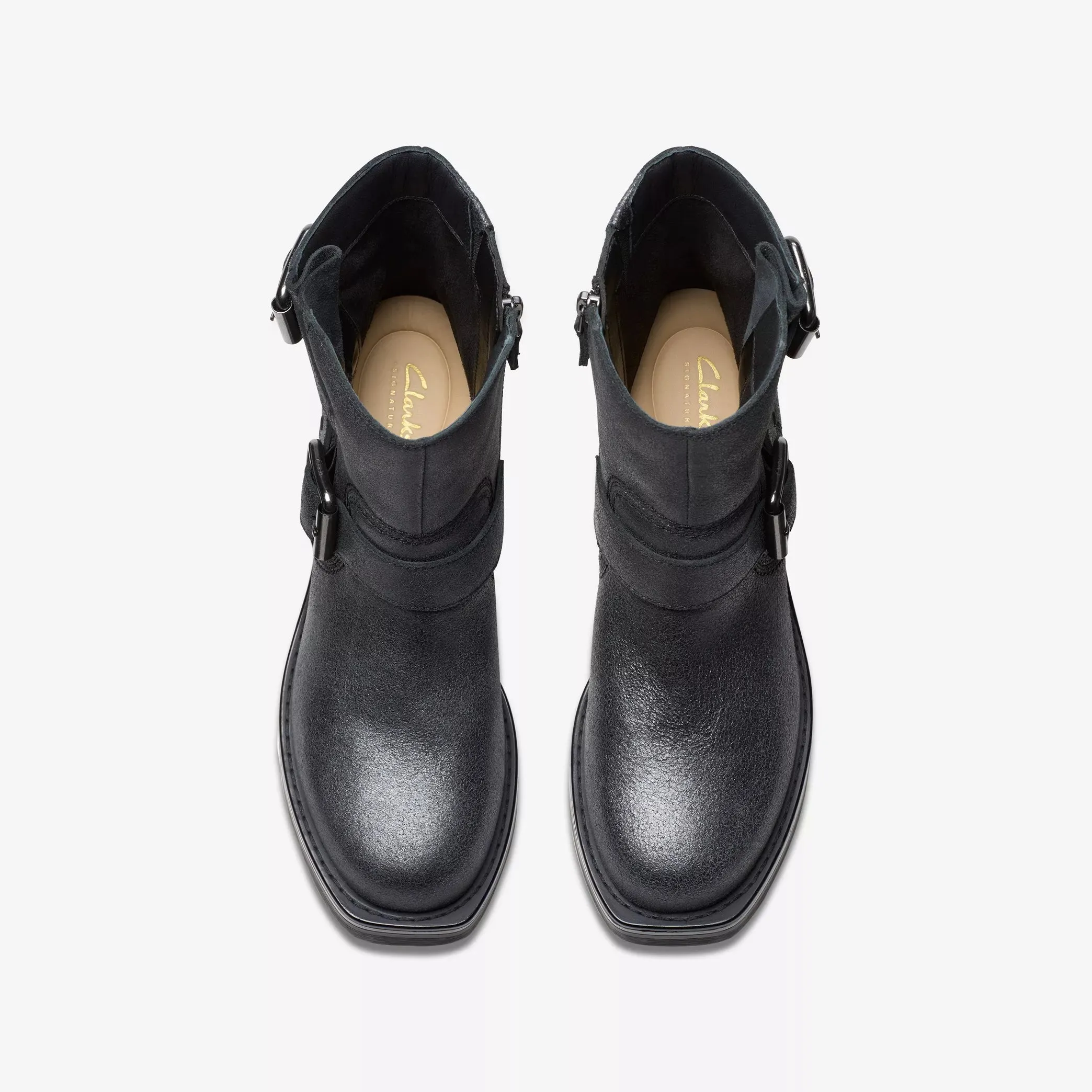 CLARKS- WOMEN'S REBELLE BUCKLE METALLIC BOOT
