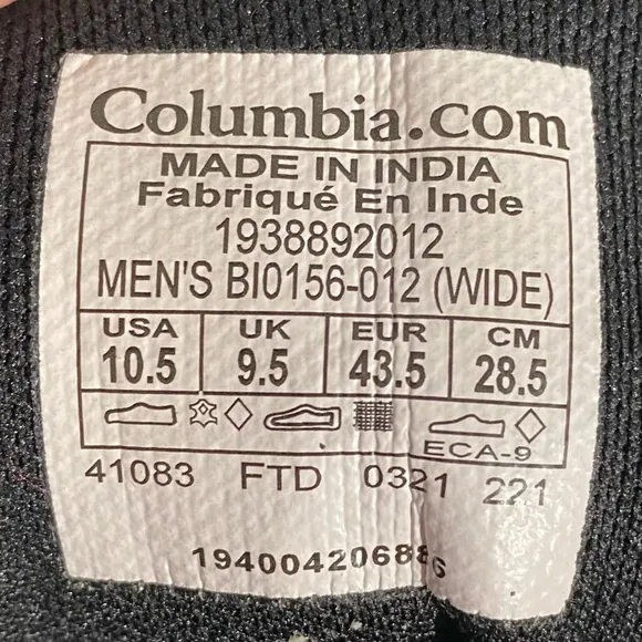 Columbia Black TrailStorm Low Waterproof Hiking Shoe Men’s Size 10.5 Wide